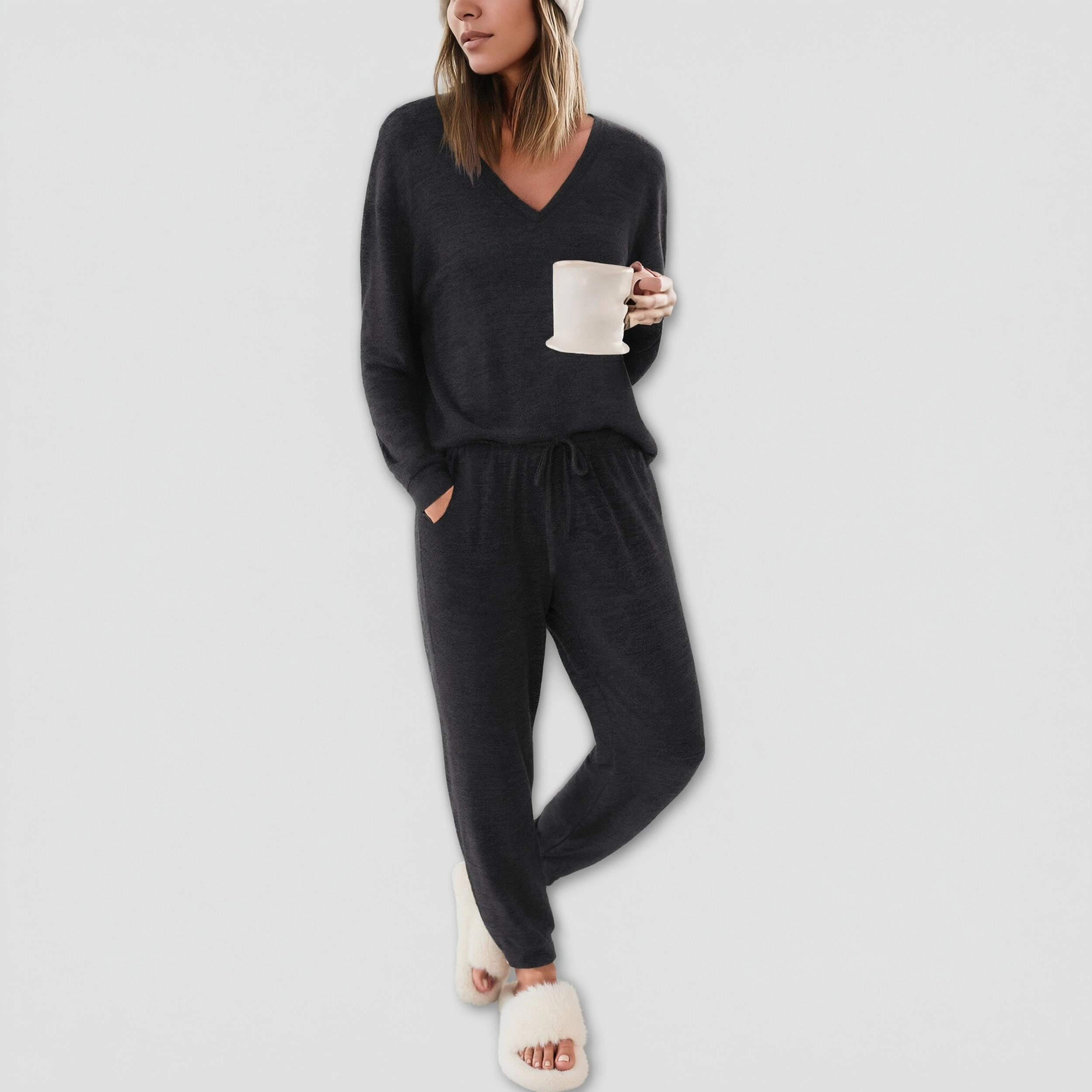 Ekouaer Womens Jogger Pajama Sets Long Sleeve Top and Pants Lounge Two Piece Pajamas Sleepwear