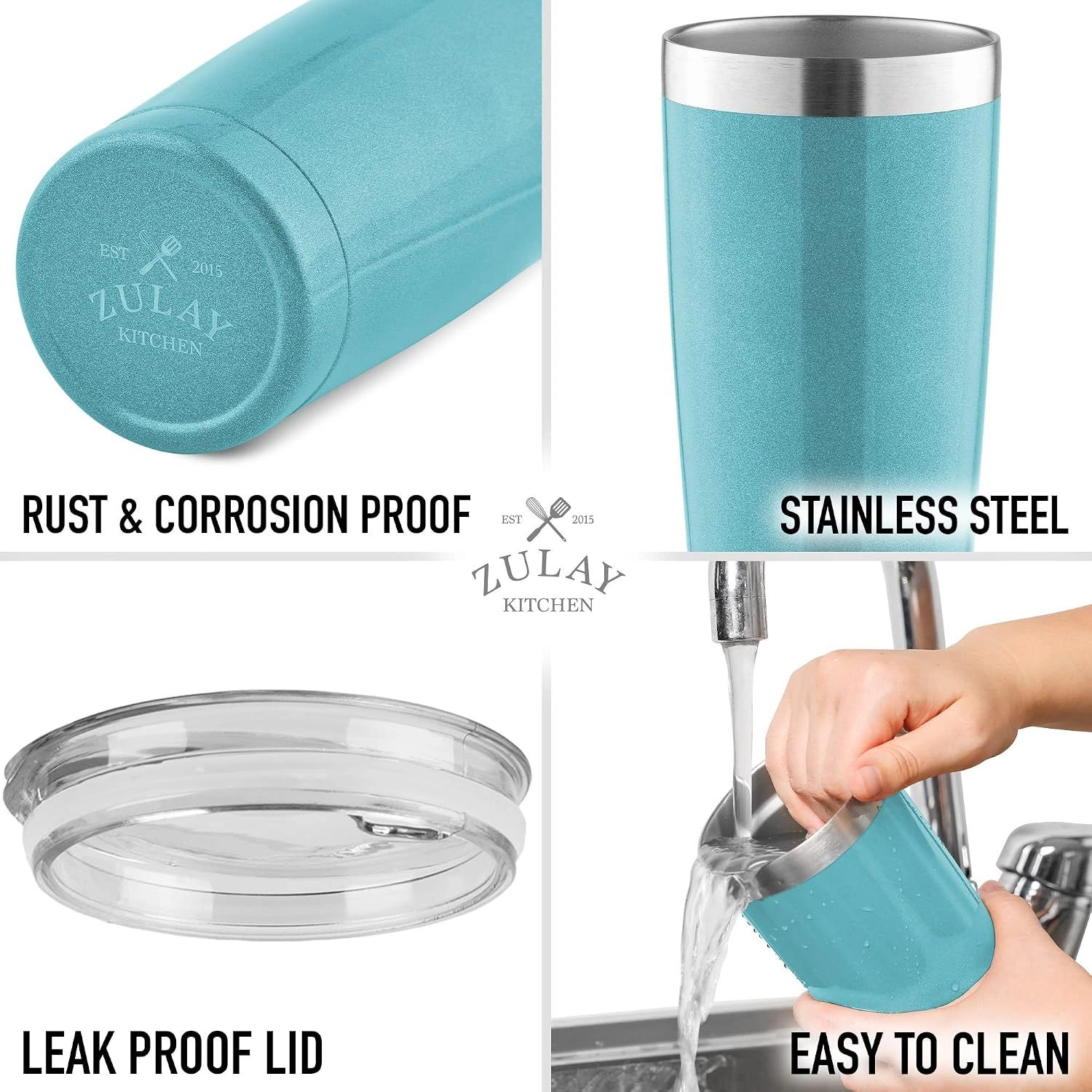 Zulay Kitchen 20oz Double Walled Insulated Tumbler with Lid and Straw