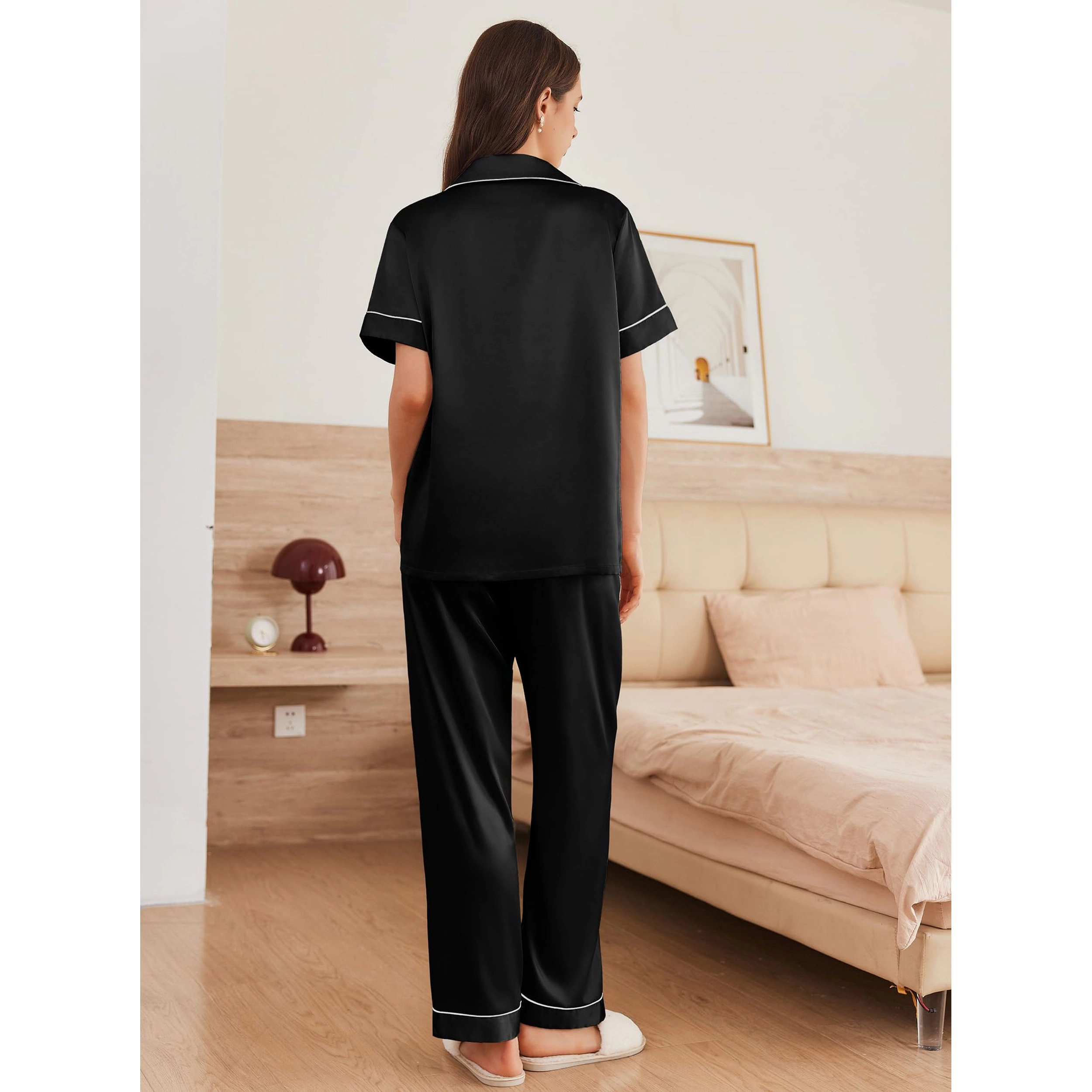 Ekouaer Pajamas Set Women Short Sleeve Sleepwear Soft Button Down Loungewear