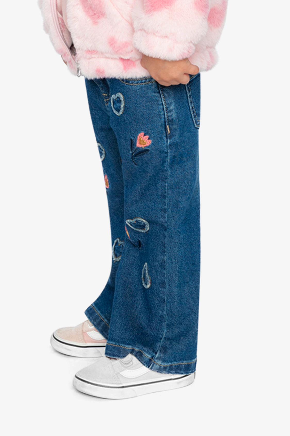 Deux par Girls Heart Appliqué & Floral Embroidered Boot Leg Denim Jeans