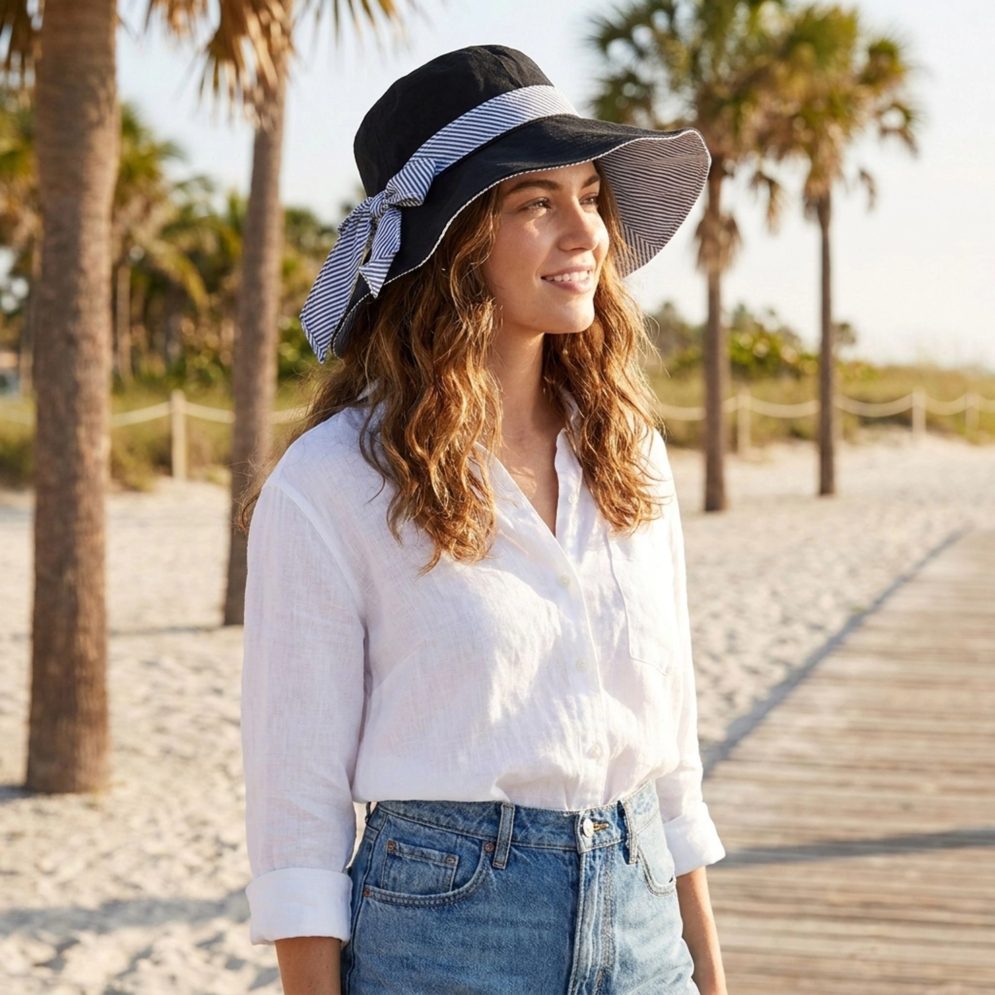Anna-Kaci Women's Foldable Wide Brim Sun Hat with Bow Tie