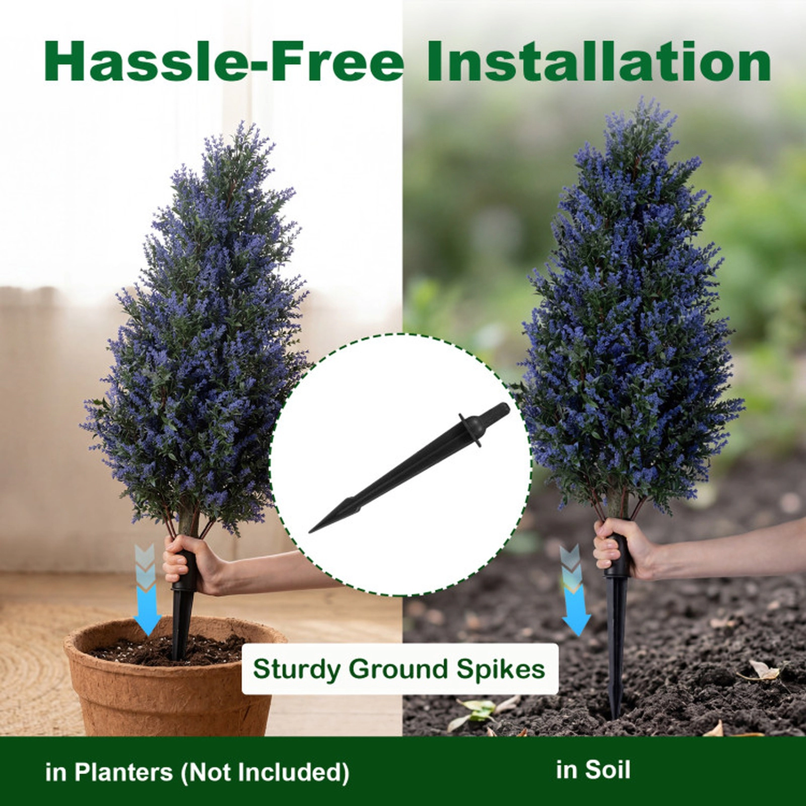 SUGIFT Set of 2 39.5-in Outdoor Artificial Lavender Topiary Trees with Purple Blooms and Ground Spikes