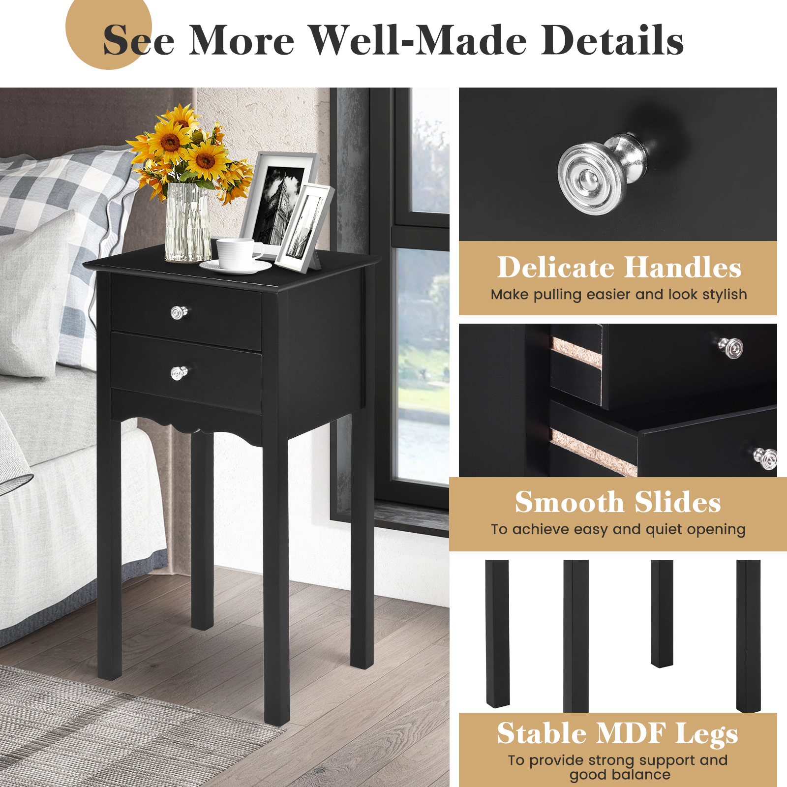 LJG Side Table End Accent Table with 2 Drawers