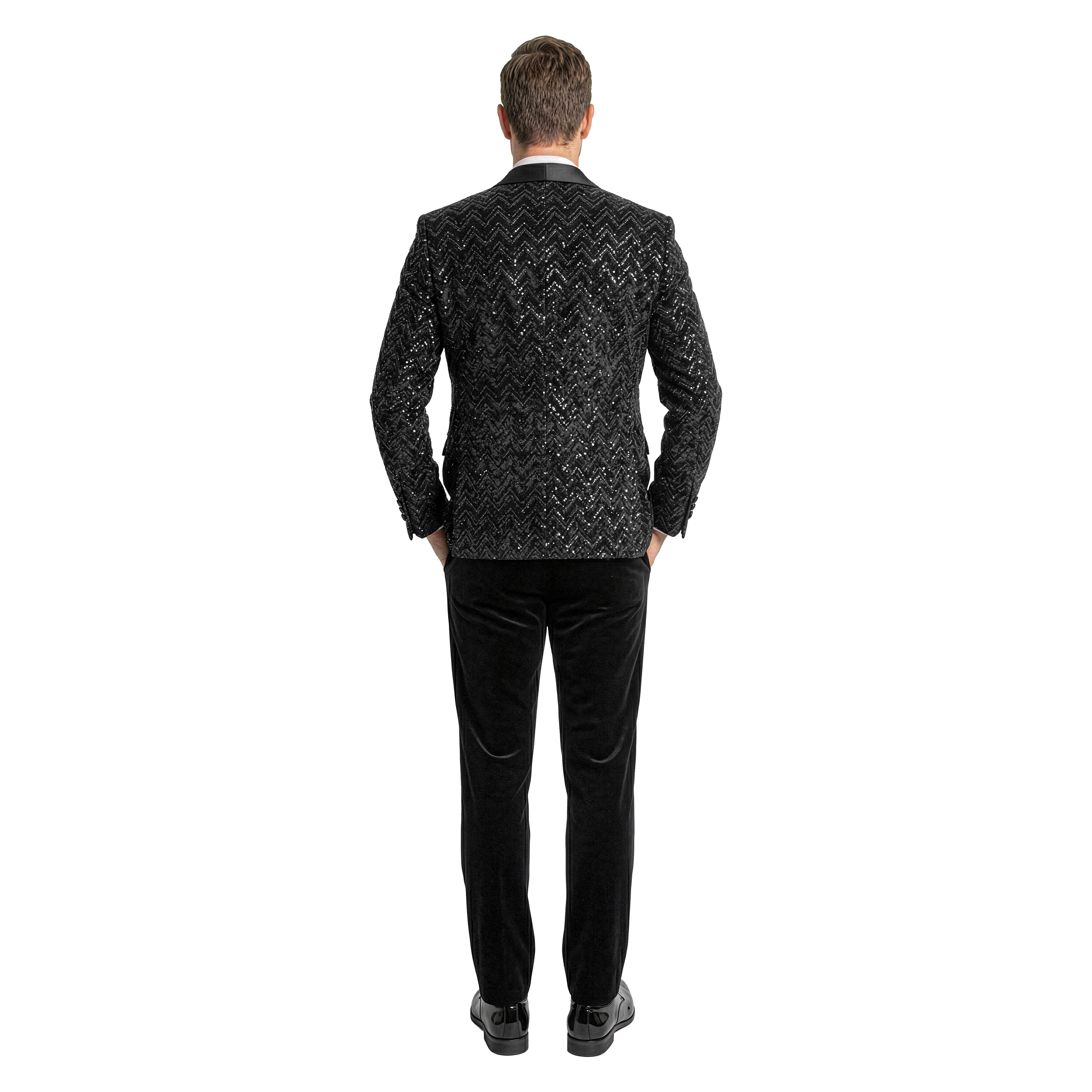 Tazzio Men's Skinny Fit 3pc Velvet Jacquard Tuxedo Set