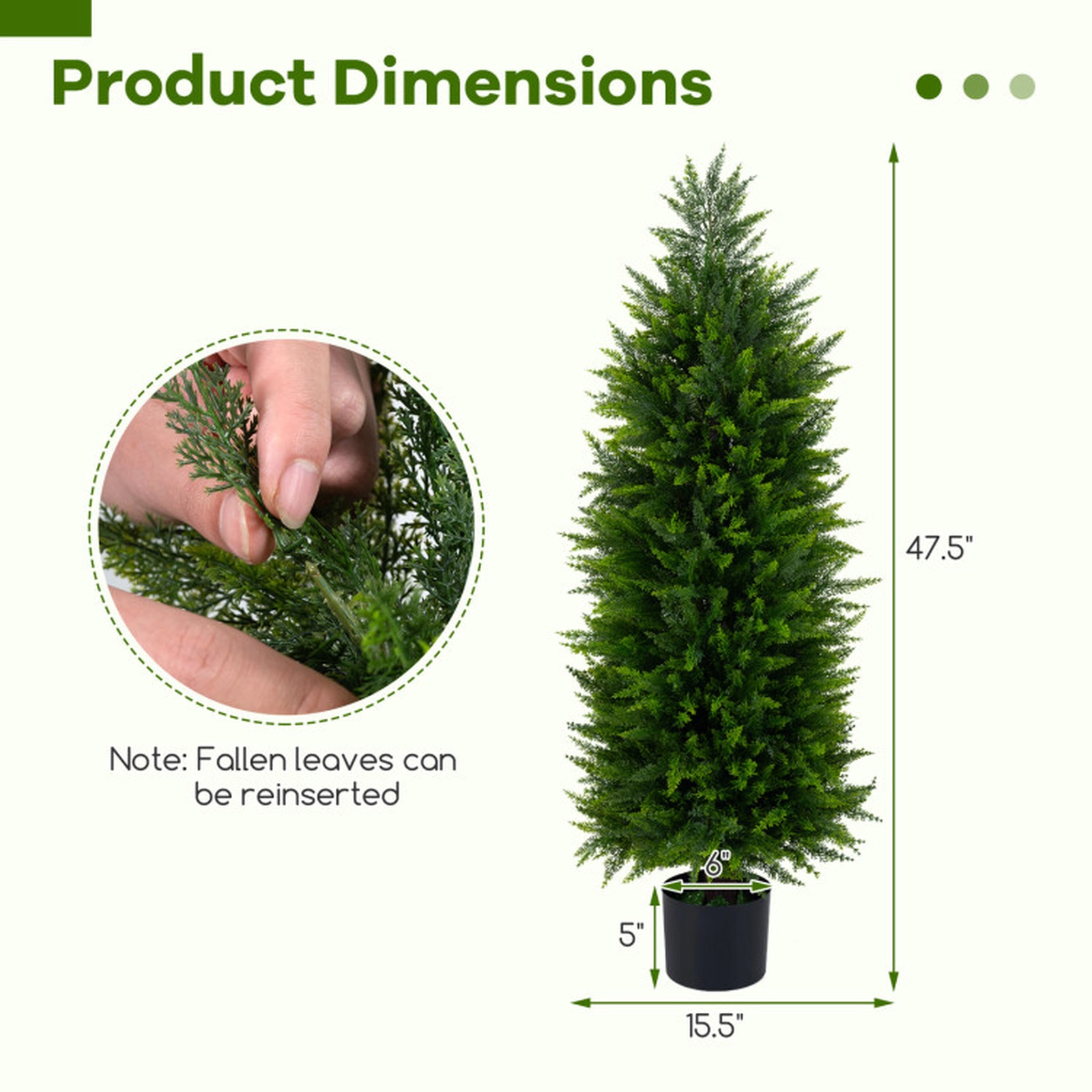 SUGIFT Set of 2 Cedar Cypress Cement-Filled Pot Artificial Topiary Trees 47.5-in x 15.5-in 6-in Pot 18-lb Green
