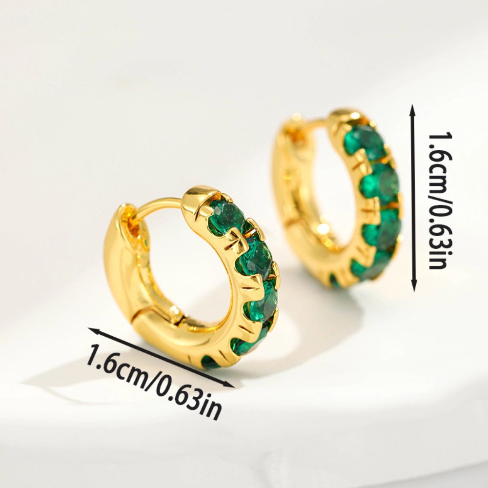 Emerald Green Round Cubic Zirconia Huggie Hoop Earring