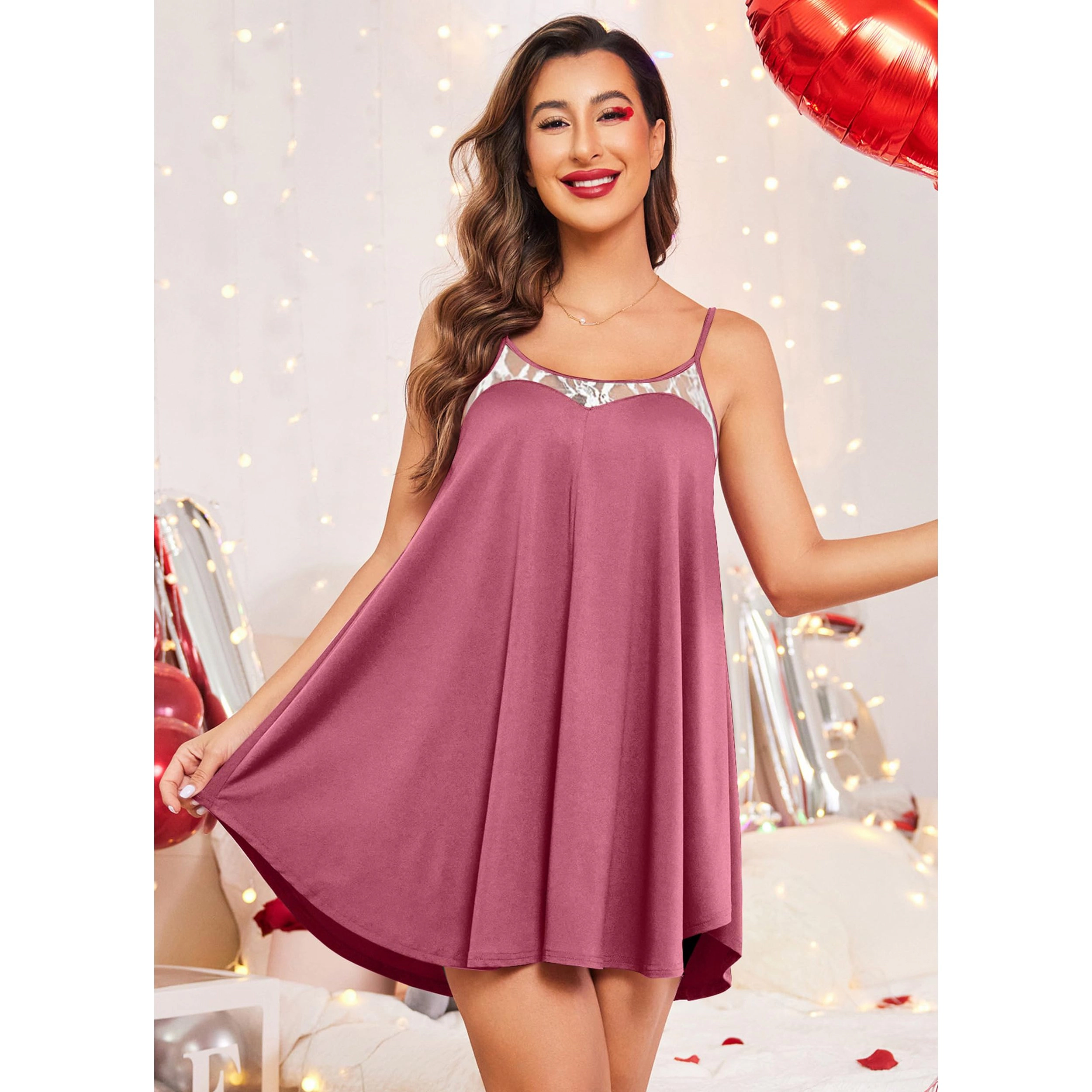 Ekouaer Nightgown Lingerie for Womens Nightwear Lace Chemise Camisole Slip Dress Babydoll Floral