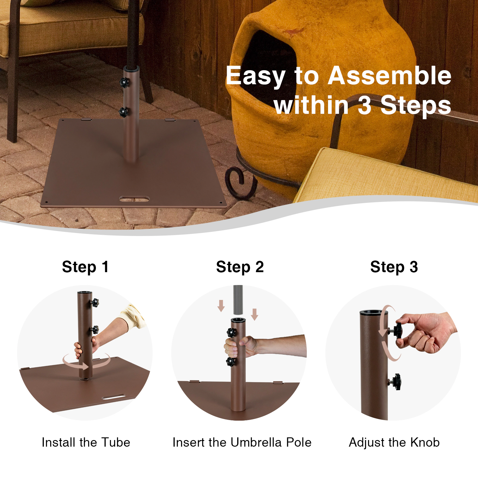 SUGIFT 50-lb Weighted Square Patio Umbrella Base with Wheels 24-in Wide Brown