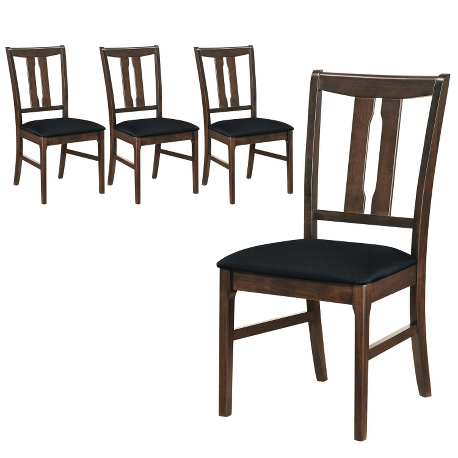 SUGIFT Set of 4 Walnut Upholstered High-Back Dining Chairs