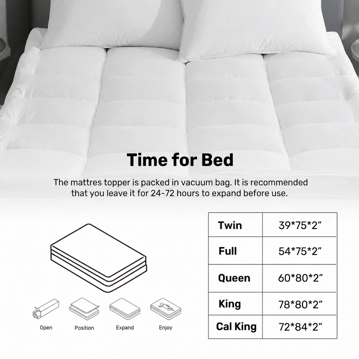PEACE NEST 3" Plush Down Alternative Mattress Topper with Elastic Straps UP To 18inch