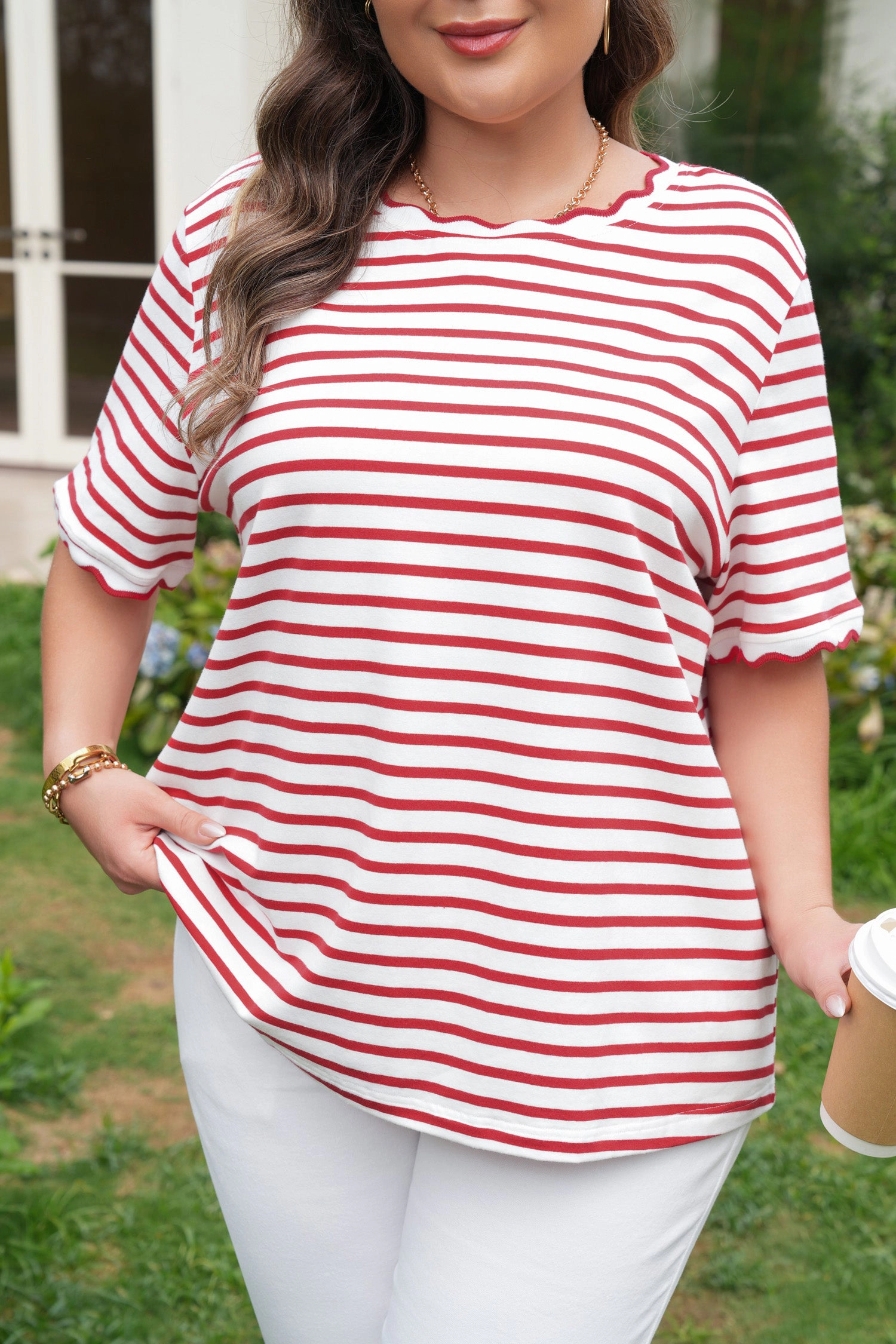 Threaded Pear Women's Esther Trim Short Sleeve PLUS Top