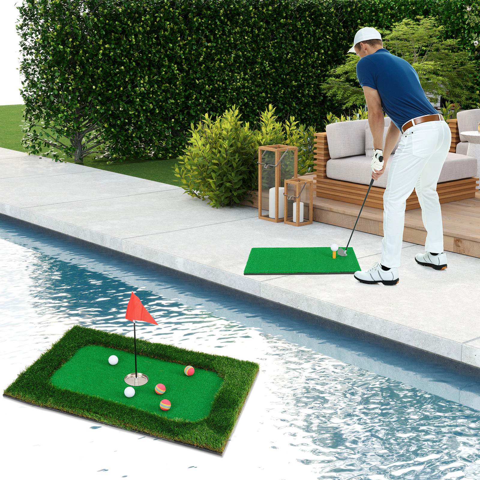 LJG Floating Golf Green for Pool with 6 Golf Balls and Golf Flag