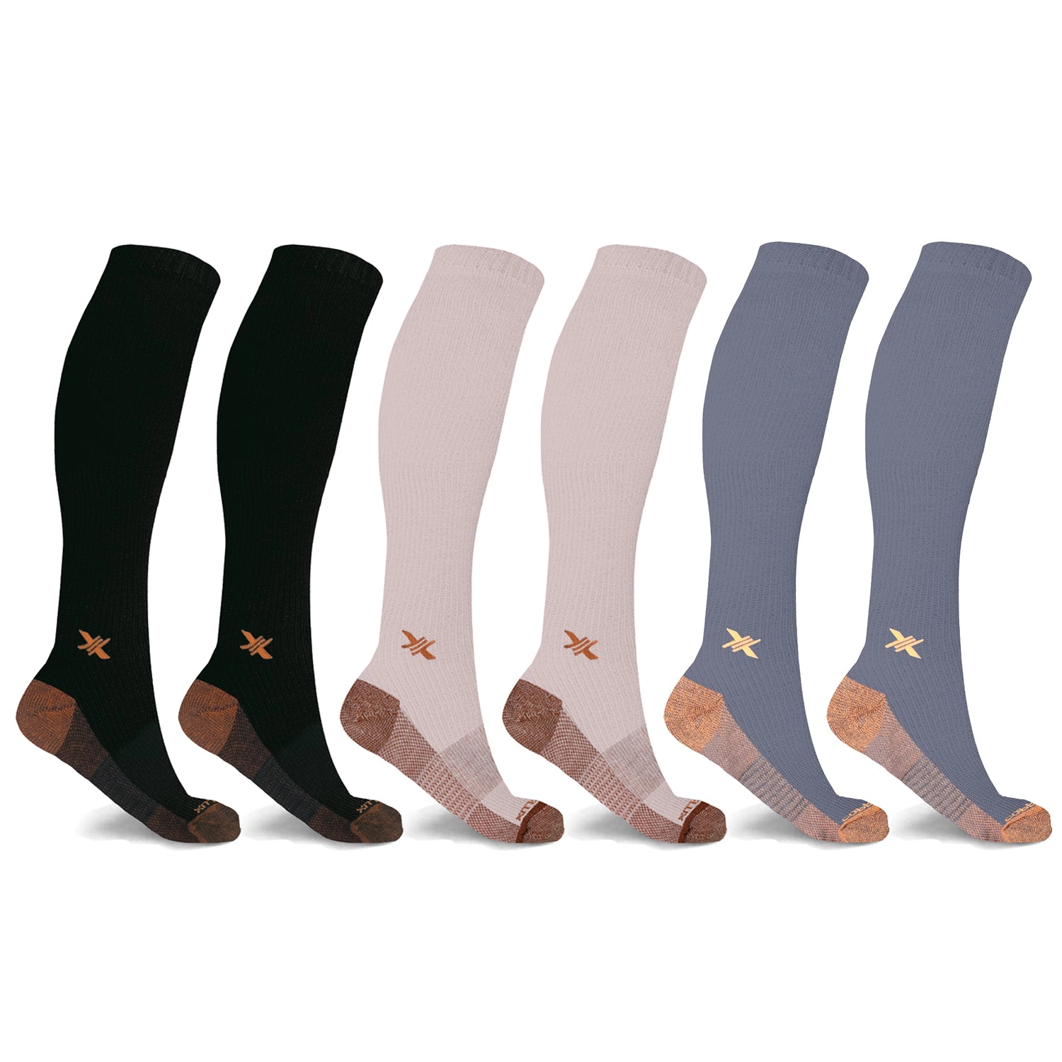 Extreme Fit Copper Anti-Fatigue Knee High Compression Socks - 6 Pairs