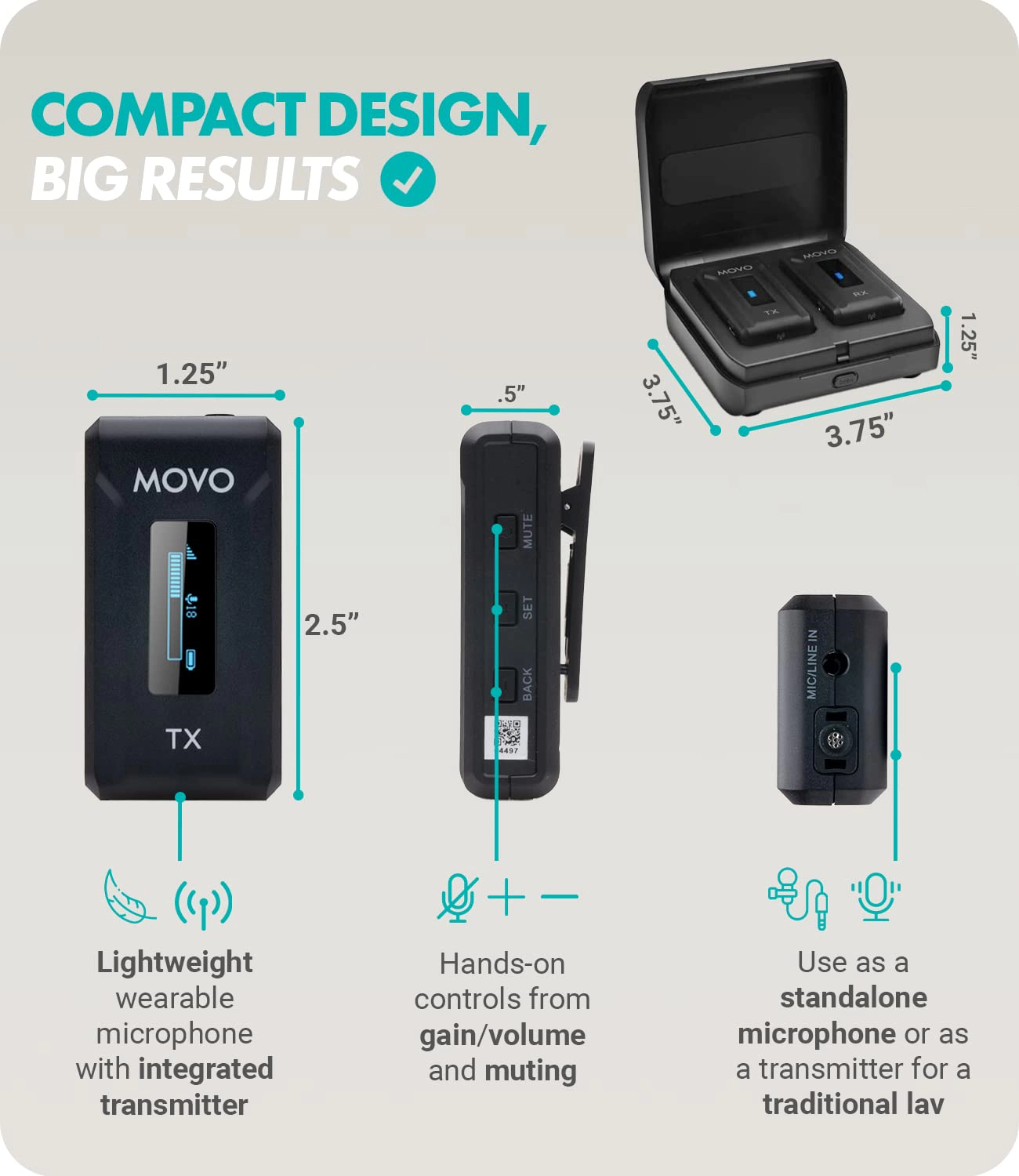 Movo WMX-2 Wireless Camera Microphone with Charging Case - Lavalier Mic for DSLR Cameras, Vlogging, Content Creation
