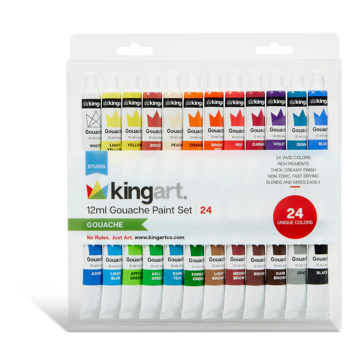 KINGART® Studio Gouache Paint Set 24 Colors, 12ml Tubes