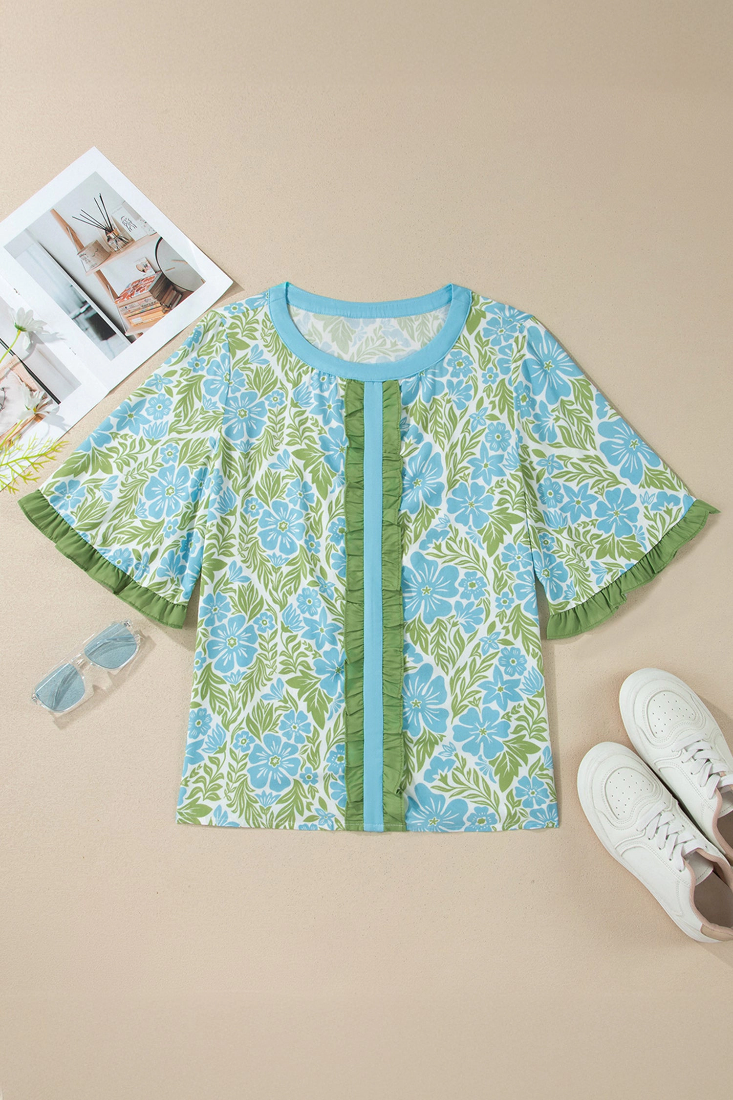 Threaded Pear Waverly Trim Half Sleeve Blouse