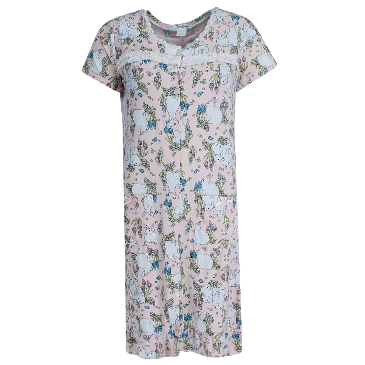 Miss Lillian Women's Floral Bunny Ruffle Short Sleeve Sleep Gown