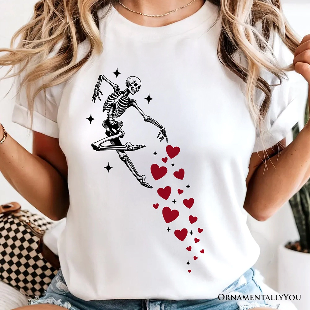 OrnamentallyYou Womens Funny Skeleton Hearts Valentine T-Shirt