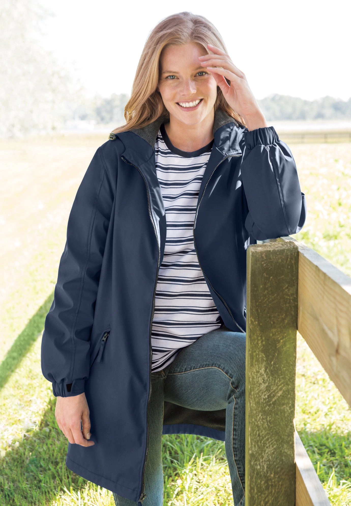 Woman Within Plus Size Fleece-Lined Mid-Length Slicker Raincoat
