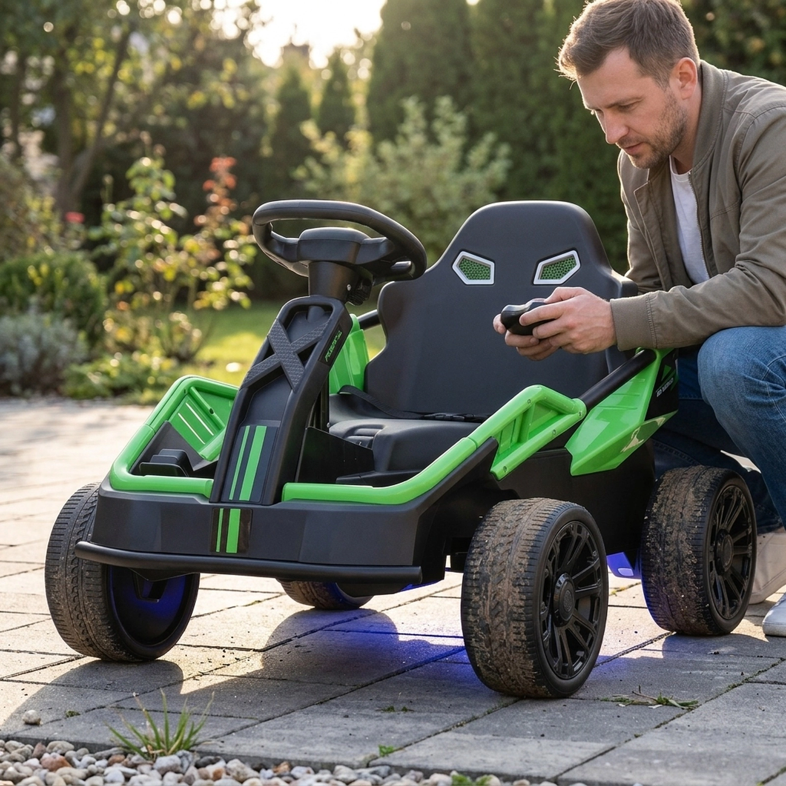 12V Kids Ride On UTV Parent Remote 3 Speeds Rear Shock Absorbers Underbody LED Lights Overload Protection Ages 3-8 Green
