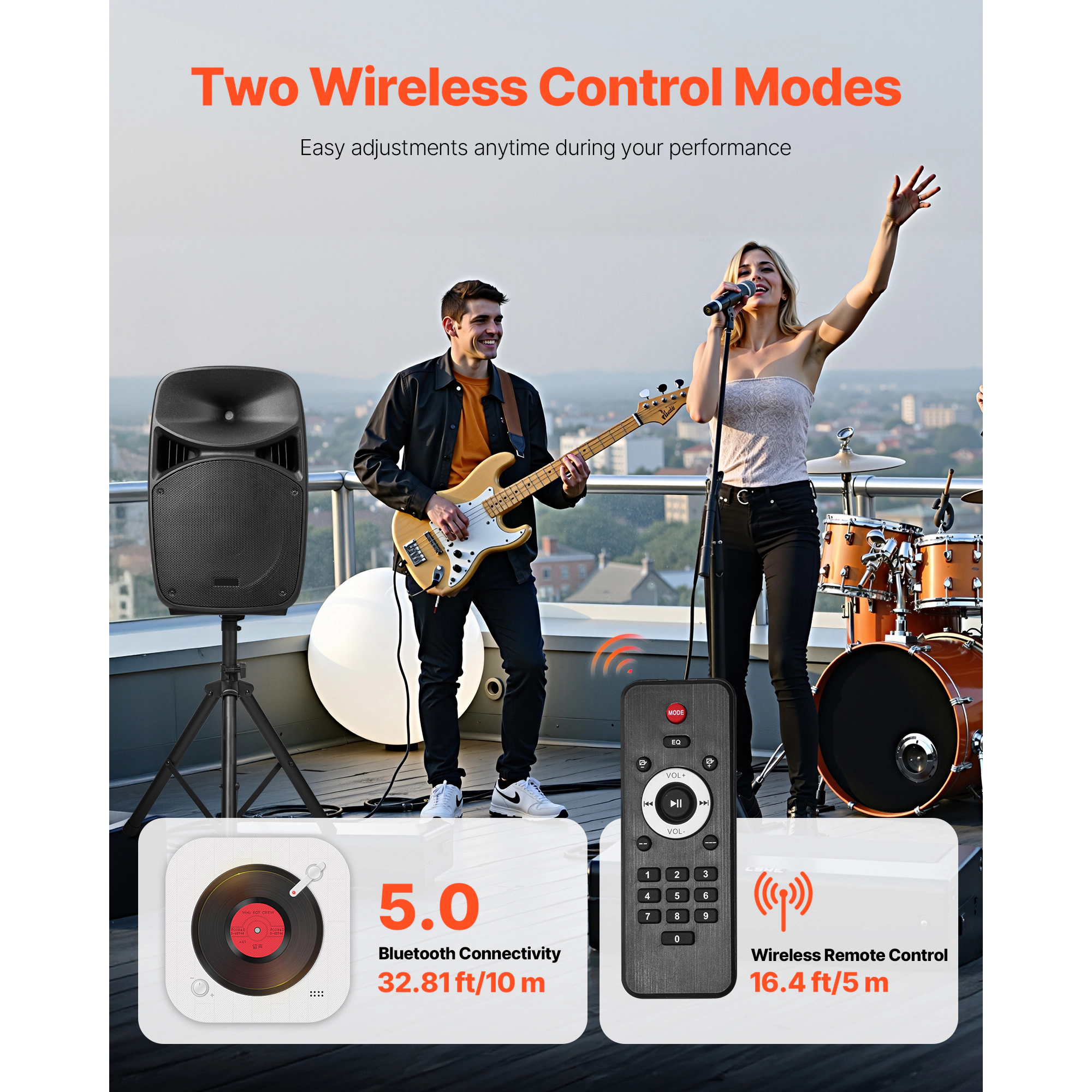 HONGGE Portable PA System, Powered, Sound System Set with Channel Mixer, Dual Speakers, Wireless Bluetooth, Microphone
