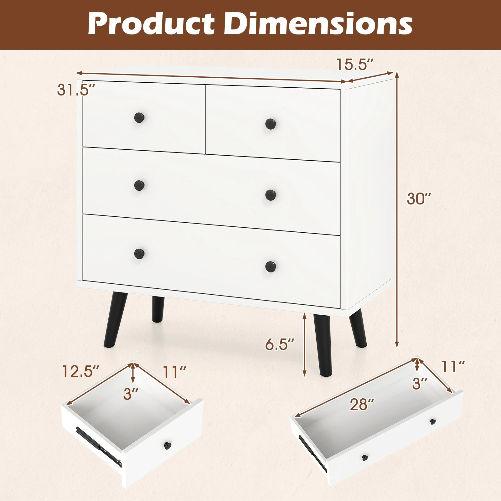 SlickBlue 4-Drawer Wood Dresser Storage Cabinet with Wide Top