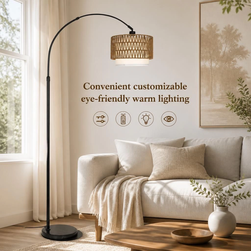 ELEMENT ACE Handwoven Rattan Metal Standing Floor Lamp