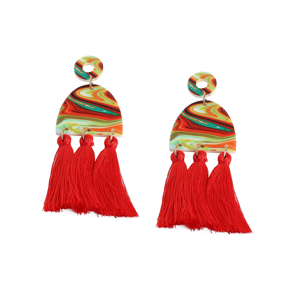 SOHI Women's Gold-Toned Red Tassel Drop Earrings