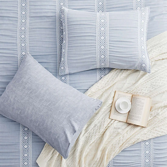 PEACENEST Geometric Stripe Textured Duvet Cover Set, Soft Lightweight Bedding Set