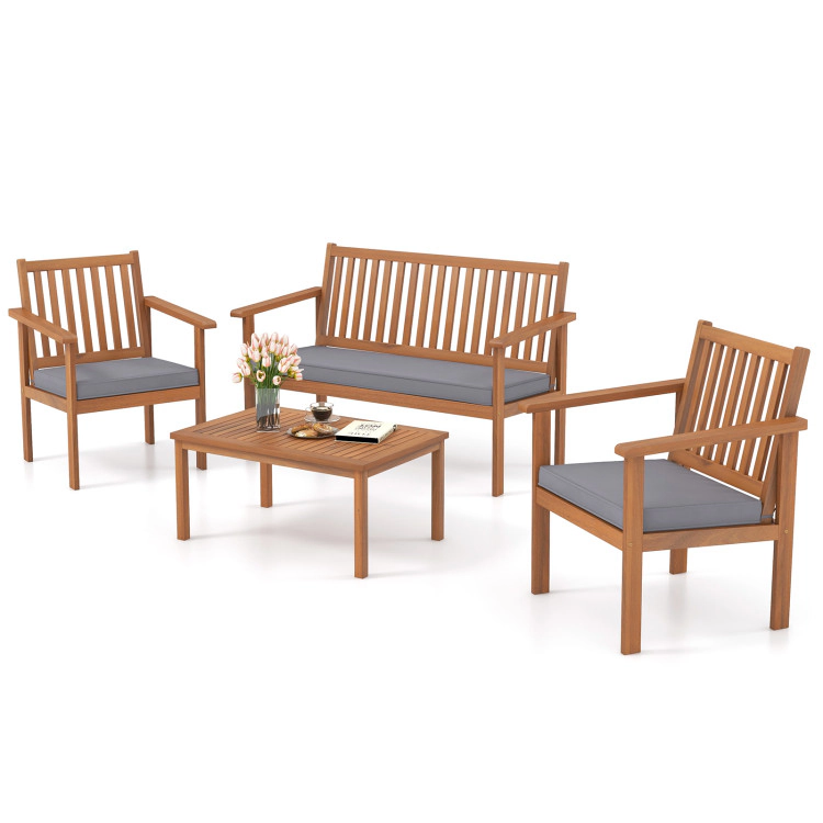 Hivvago 4 Piece Patio Wood Furniture Set Acacia Sofa With Loveseat