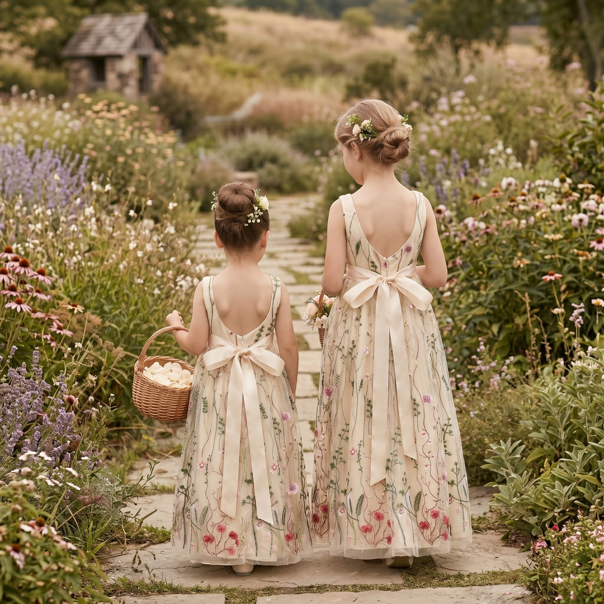 2Bunnies Girls' 2T-10Y Garden Wildflower Floral Embroidered Tulle Satin Girl Dress