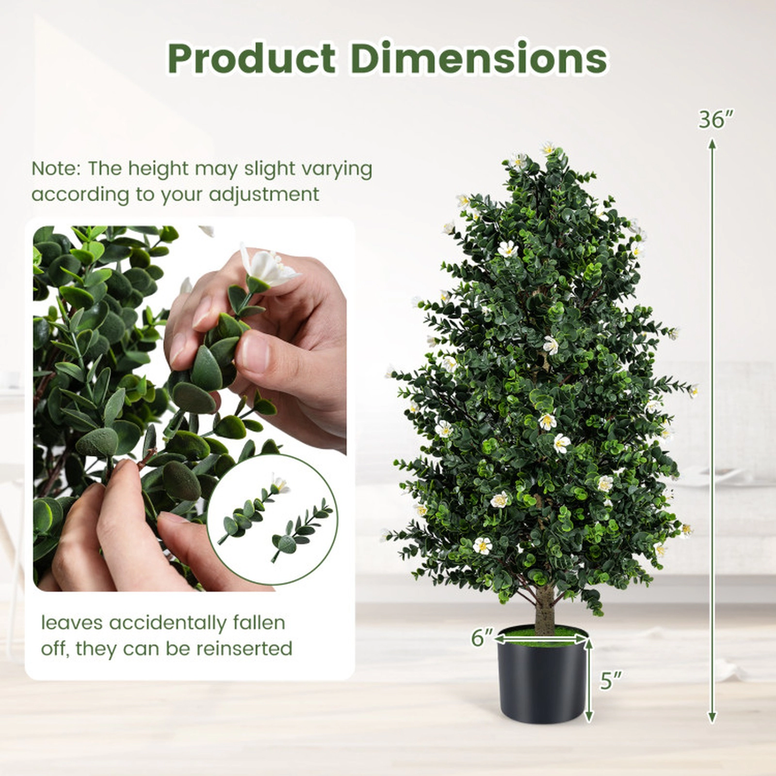 SUGIFT 2-Pack Cone Shaped 49 Blossoms Cement Pot Artificial Topiary Trees 36-in Tall 6-in Pot 16.5-lb White