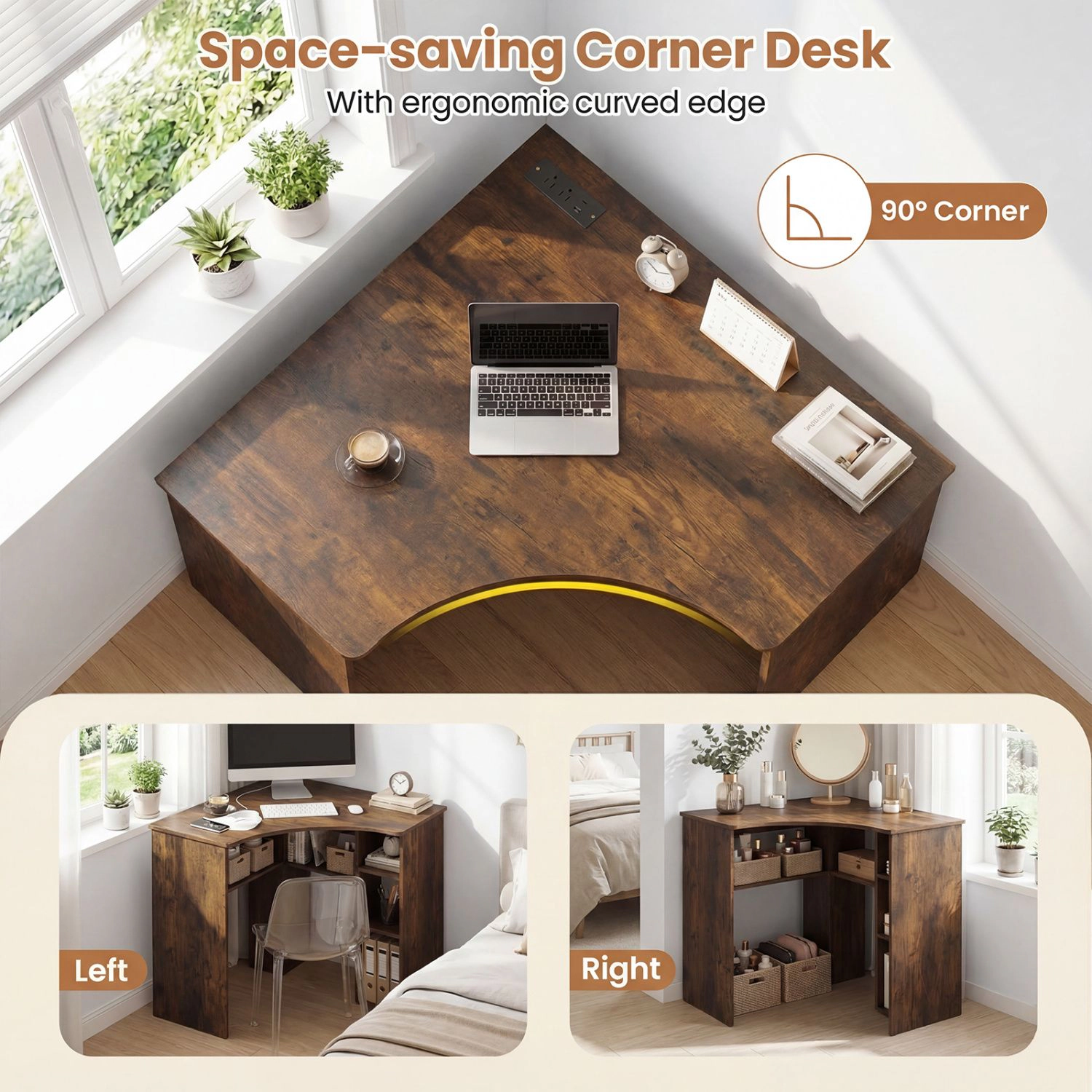 SlickBlue Compact Corner Office Desk with Shelves and Power Outlet