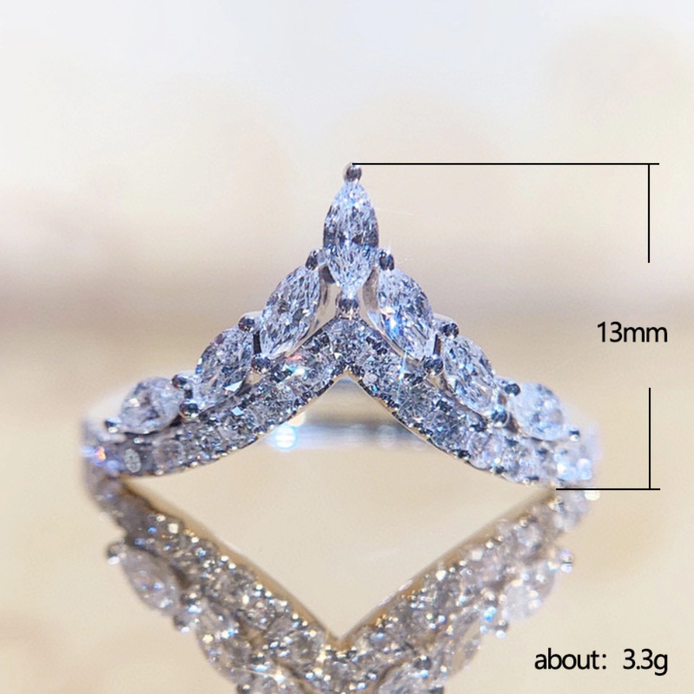 Women's Platinum Plated Fashion Shiny V-Shape Micro-Pave Cubic Zirconia Ring