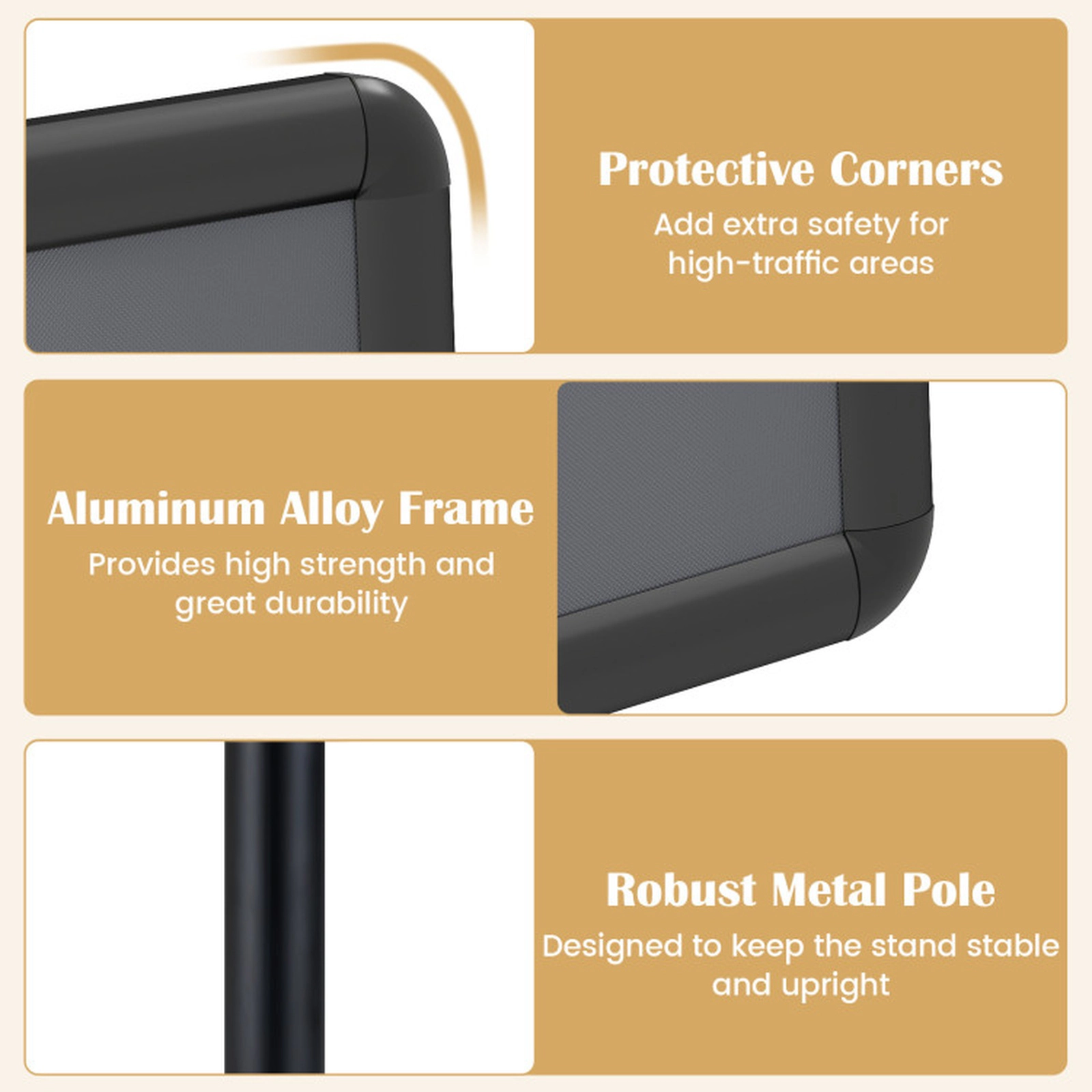 SUGIFT Height Adjustable 11 x 17-in Snap-Open Sign Holder Stand with Telescoping Pole and Fillable Base Black