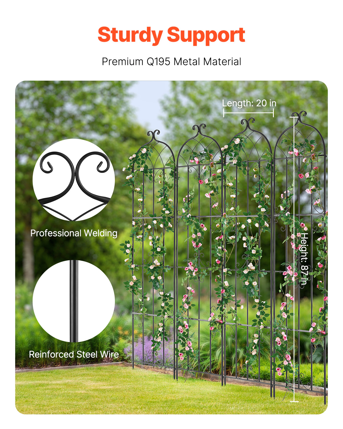 HONGGE Garden Trellis for Climbing Plants Rustproof Metal Garden Flower Trellis Outdoor Climbing Rose Trellis Cucumbers