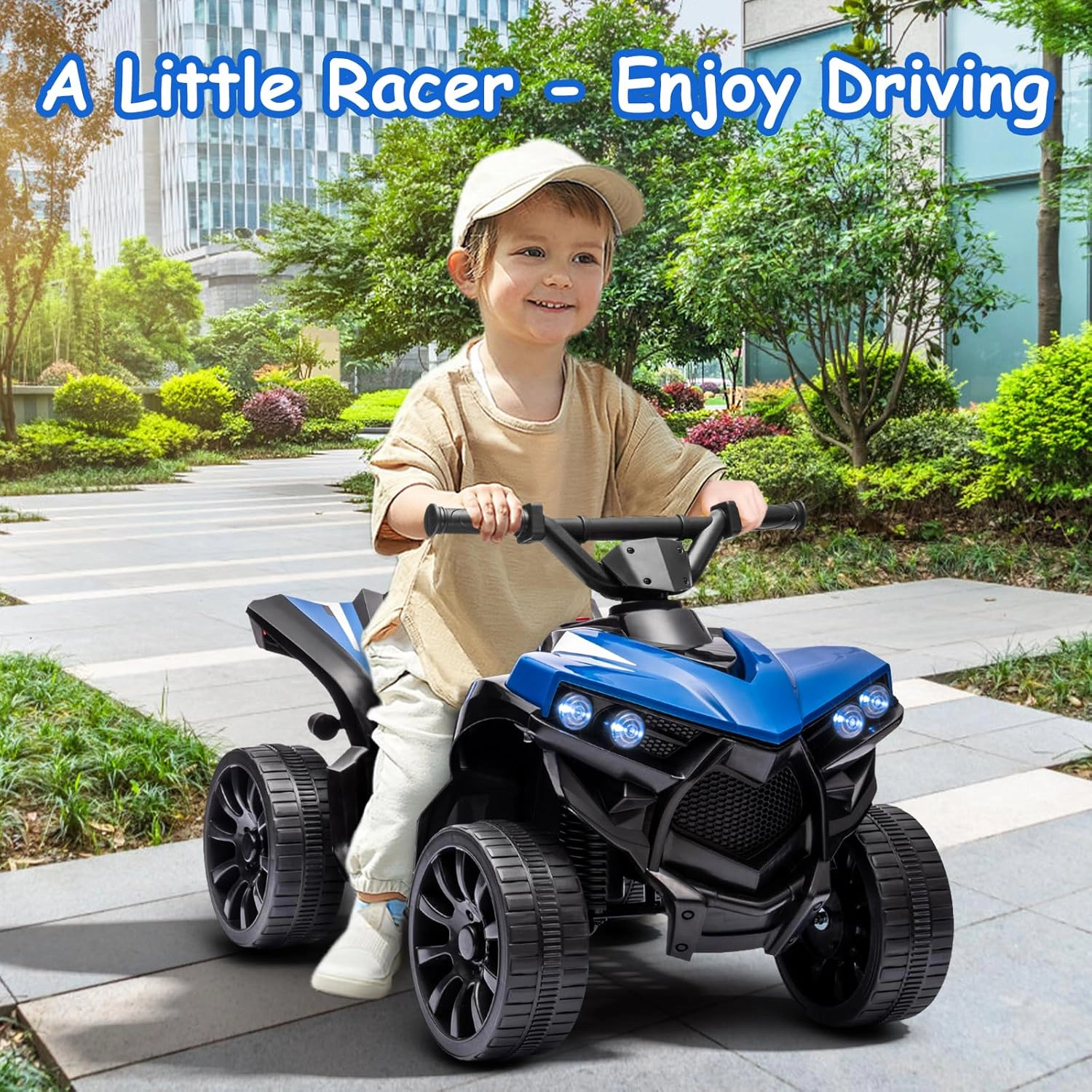Enjyam 6V Kids ATV Quad Ride On Toy, Electric 4-Wheeler w/1.8MPH Speed, Music, LED Headlight, Foot Pedal