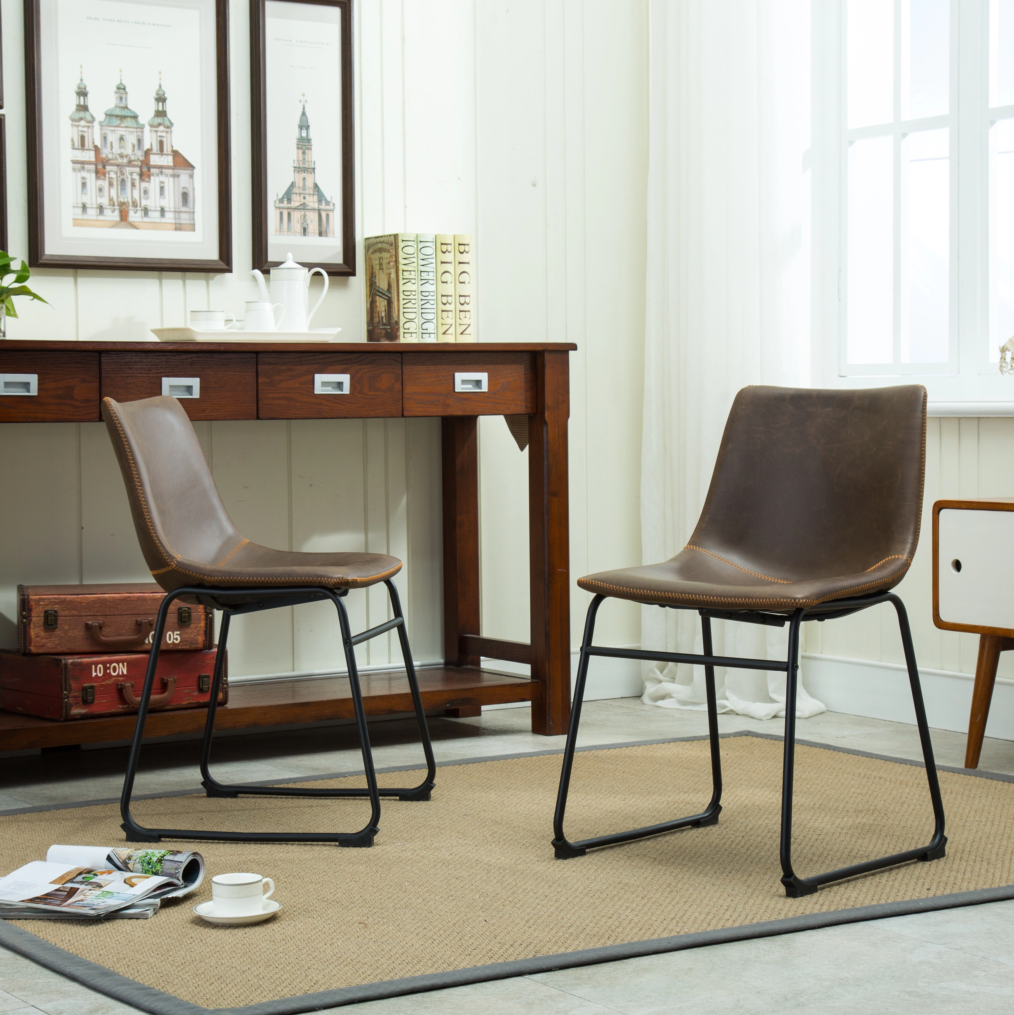 GOODSILO Upholstered Faux Leather Dining Chair Comfortable Seating, Set of 2