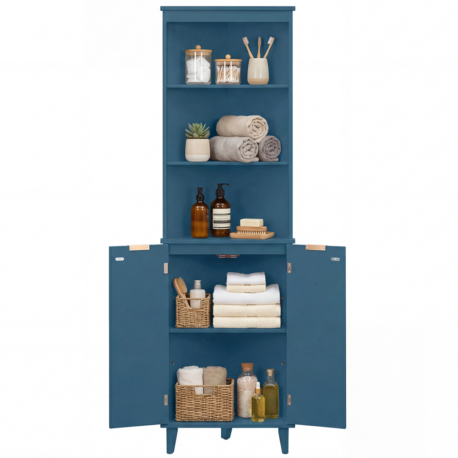 Glintex 68-Inch Painted Corner Cabinet with Fluted Doors and 3 Open Shelves