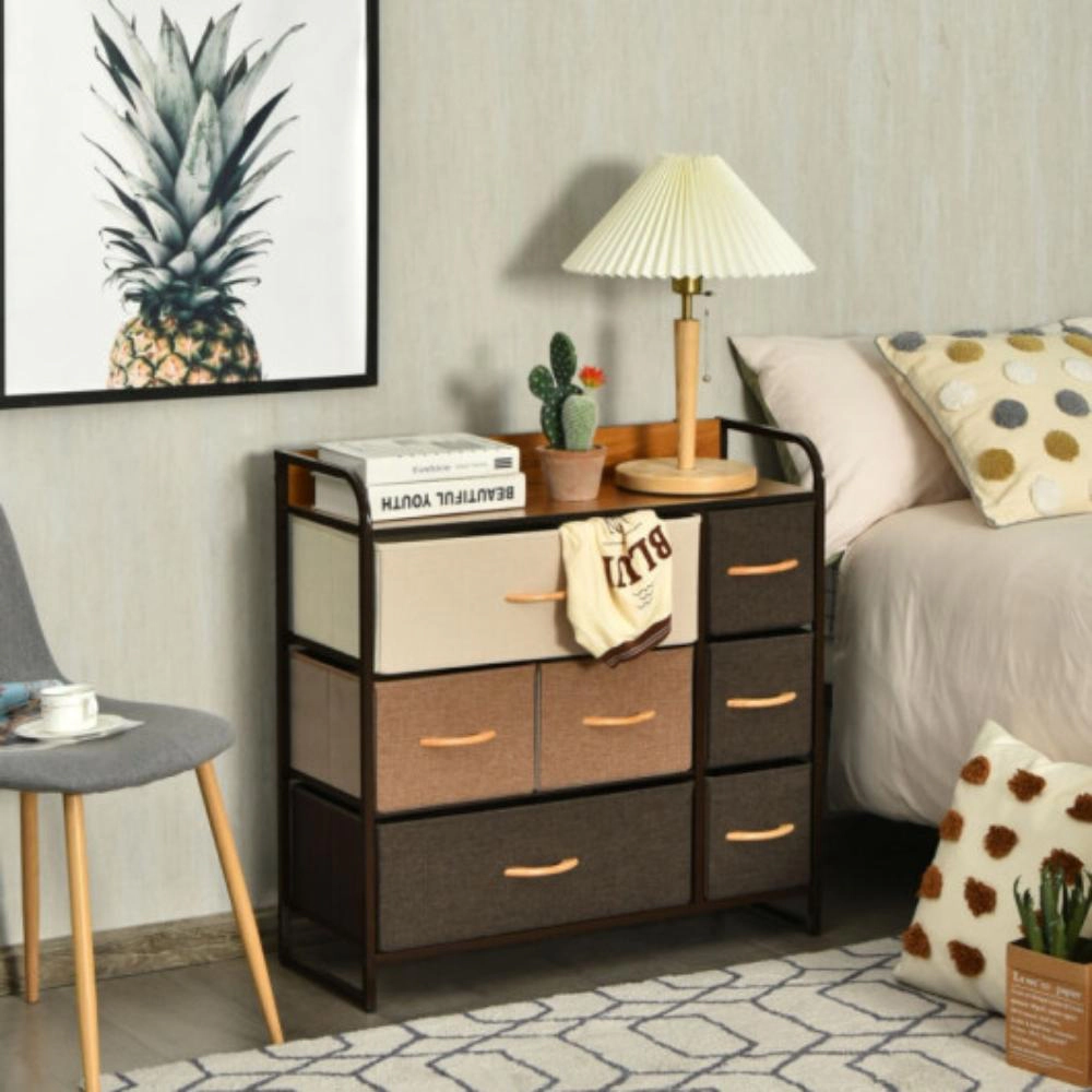 Hivvago 7 Drawer Tower Steel Frame And Wooden Top Dresser Storage Chest For Bedroom