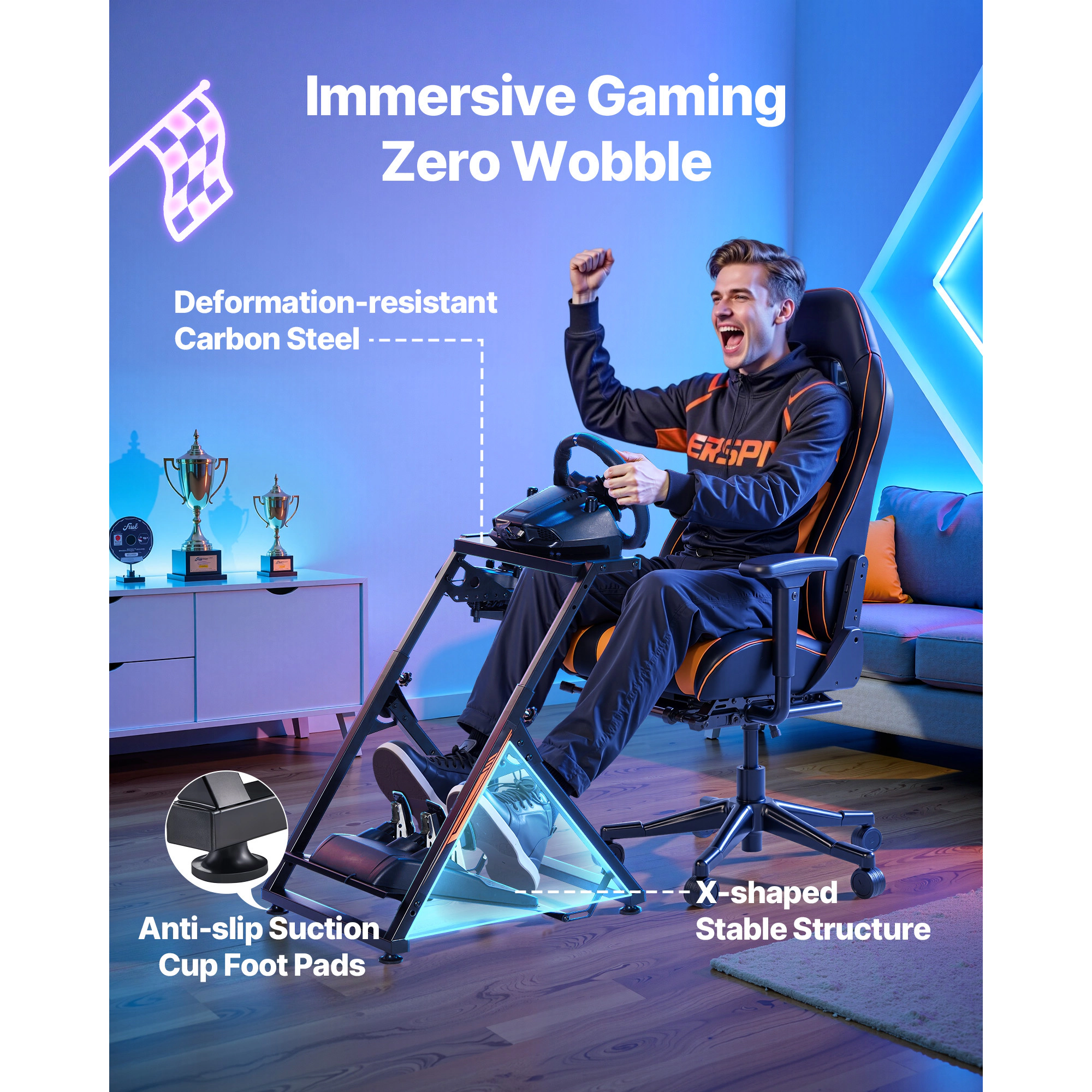 HONGGE Adjustable Foldable Racing Wheel Stand Simulator Cockpit for Logitech Thrustmaster Pedals