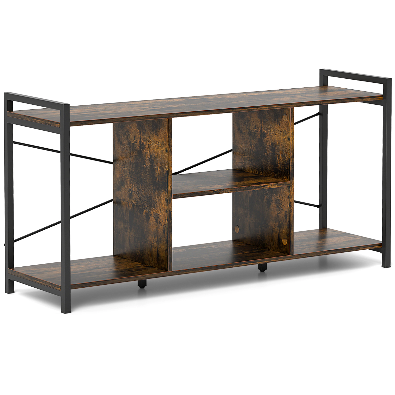 SUGIFT 3-Tier Industrial TV Stand for 55-In TVs with Open Shelves 200-Lb Capacity 47-in Wide Rustic Brown & Black