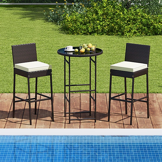 LJG 3 Piece Outdoor Bar Set Patio Heavy-Duty Metal Barstool and Table Set