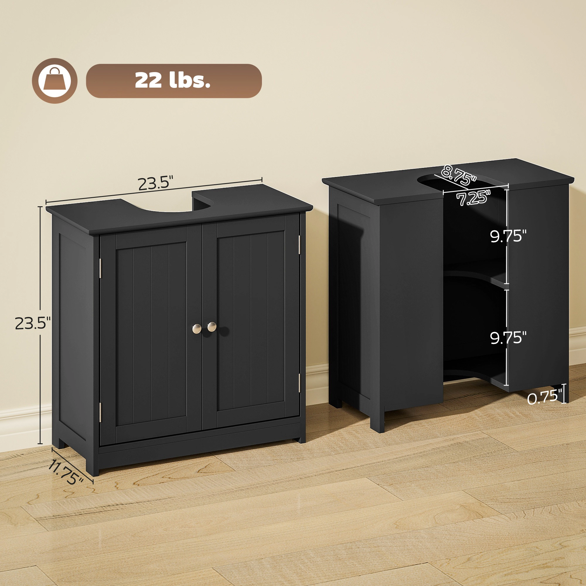 HONGGE Pedestal Sink Storage Cabinet, Cabinet with U-Shape and Shelf