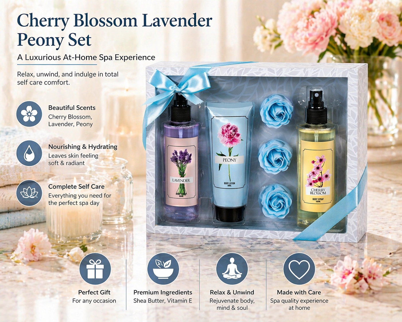 Freida & Joe Lavender, Peony & Cherry Blossom 6-Piece Body Mist and Lotion Set