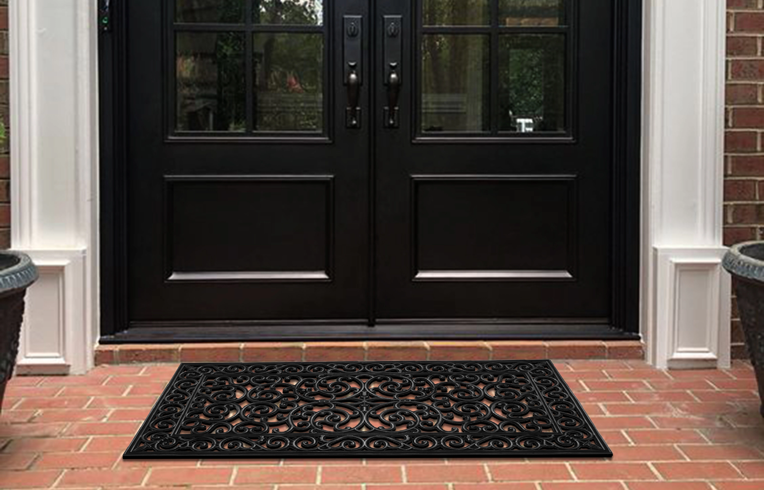 A1 Home Collection 9 lb Heavy Duty Rubber Outdoor Doormat Non-Slip Dirt Scraper Mat, Onyx Estate, 24 x 48 Inches
