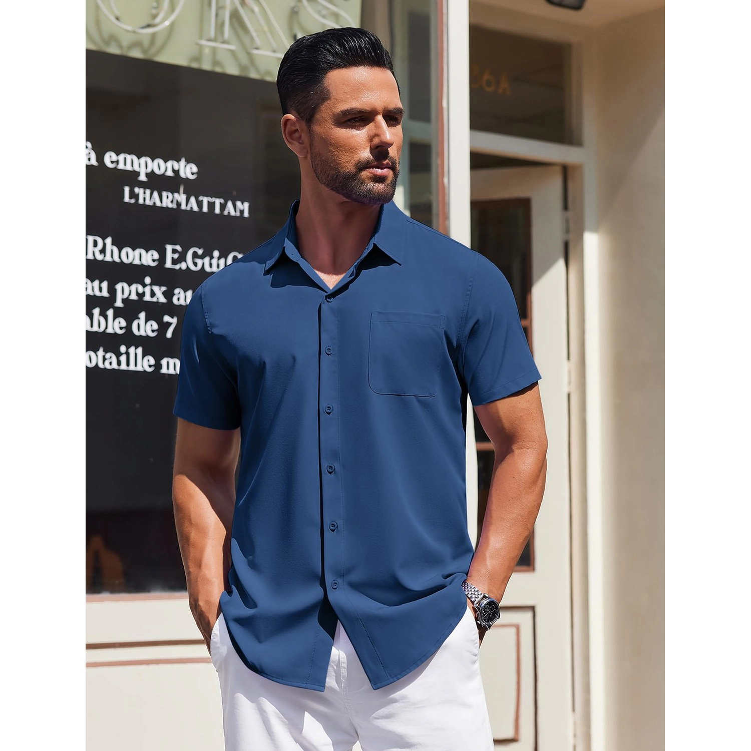 COOFANDY Mens Casual Short Sleeve Shirts  Button Down Lapel Collar Loose Tops