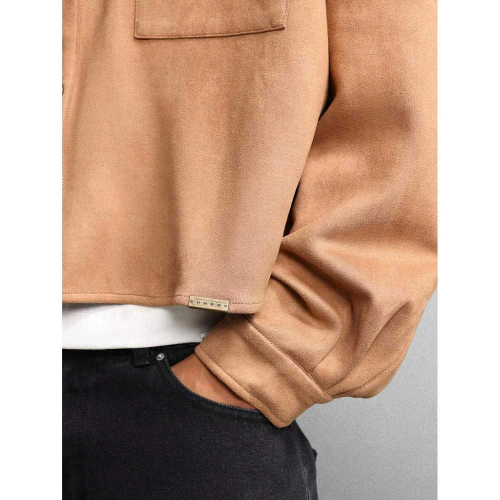 Enigma Meadows Oversized Cropped Long Sleeve Button Down Shirt with Pockets