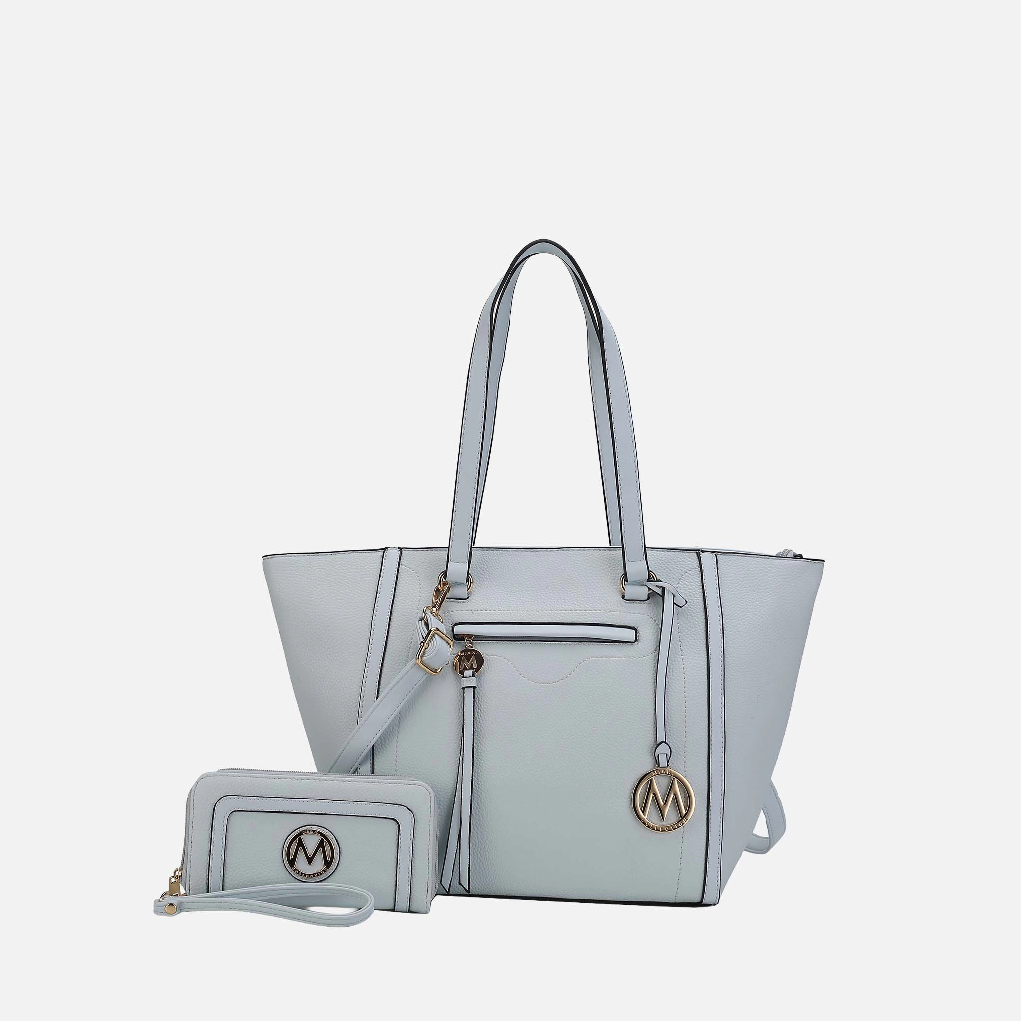 Mia K Collection Alexandra Tote Bag - Pebbled Vegan Leather Large Carryall with Matching Wallet