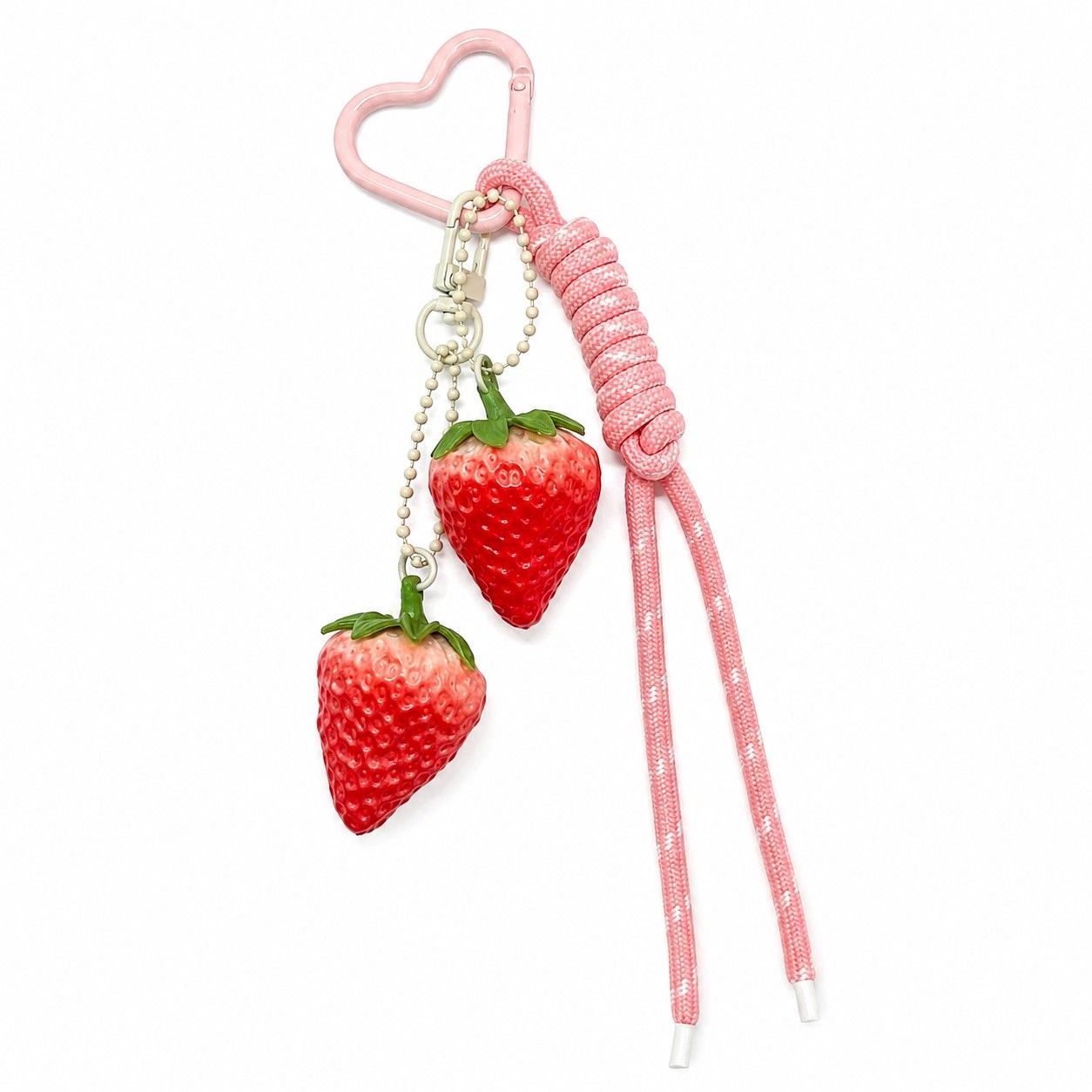 Alilang Women's 3D Strawberry Bag Charm Keychain with Heart Clasp and Braided Cord Tails, Lime Green